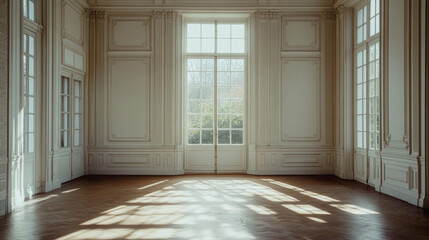 Poster - Sun-Drenched Empty Room with Elegant Architectural Details
