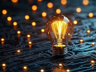 Aufkleber - Illuminating innovation light bulb on circuit board technology display modern environment close-up view