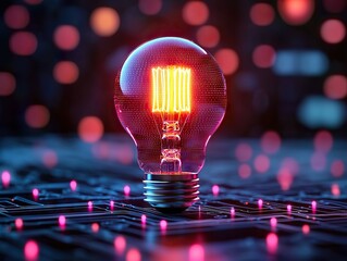 Aufkleber - Illuminating technology a futuristic light bulb on circuit board digital art abstract environment close-up view