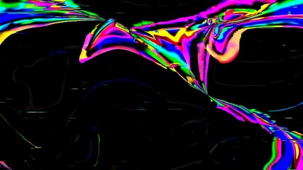Aufkleber - Vibrant digital abstract art with neon rainbow streaks on black background. Futuristic and psychedelic concept