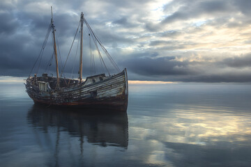 Nostalgic Voyage: An Old Ship Adrift in Time's Embrace, Echoing the Whispers of History's Adventures Across Endless Seas