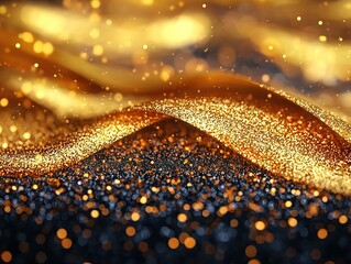 Poster - Glistening gold glitter waves abstract background digital art luxurious environment close-up view vibrant concept
