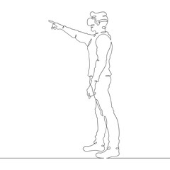 Poster - continuous one line drawing man in vr headset. man in virtual reality. character with extended index