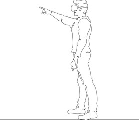 Poster - continuous one line drawing man in vr headset. man in virtual reality. character with extended index
