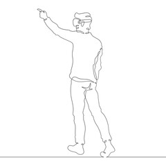 Poster - continuous one line drawing man in vr headset. man in virtual reality. character with extended index