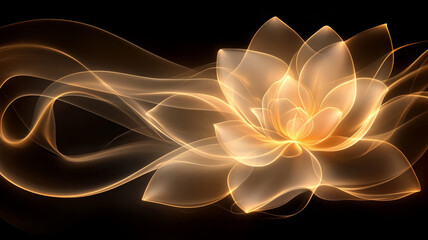 Poster - stunning flower design with glowing golden petals and flowing light trails, creating serene and elegant atmosphere. Perfect for backgrounds or artistic projects