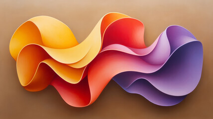 Poster - dynamic three dimensional abstract figure with flowing curves in vibrant orange, red, and purple colors, creating sense of movement and depth