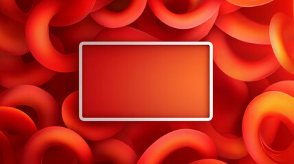 Poster - vibrant warm toned backdrop featuring swirling red shapes and blank rectangular frame, perfect for showcasing text or images. dynamic design evokes energy and creativity