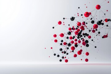 Aufkleber - Abstract network of red and black spheres connected by lines against a bright white background creating a modern and dynamic composition with a sense of connectivity