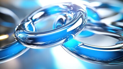 Poster - Abstract blue chain links with metallic shine creating a modern and futuristic visual effect with glossy surfaces and bright light reflections