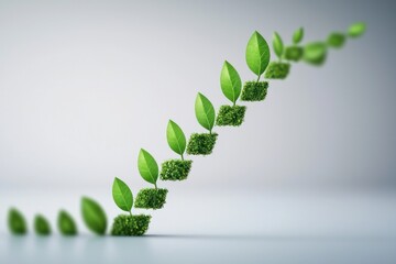 Aufkleber - Green Growth Steps Ascending on Gradient Background Symbolizing Progress and Sustainable Development with Leafy Plants