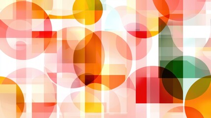 Aufkleber - Abstract geometric design featuring overlapping circles and squares in vibrant shades of red orange yellow and green creating a modern and dynamic background