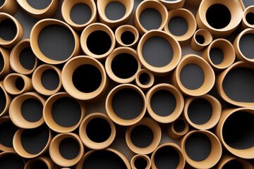 Aufkleber - Abstract arrangement of wooden cylindrical forms with dark interiors creating a modern and minimalist background for graphic design and artistic projects