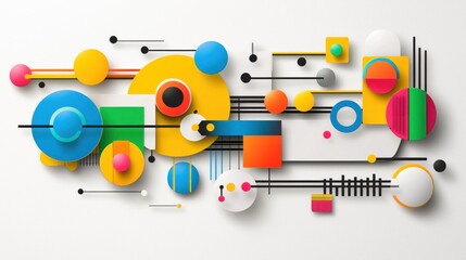 Aufkleber - Vibrant Abstract Composition with Geometric Shapes Playful Modern Design on White Background Artistic Arrangement