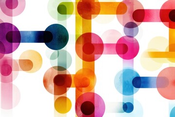 Aufkleber - Vibrant overlapping circles and rectangles creating a modern geometric pattern with bright colors on a white background abstract design