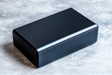 Aufkleber - Sleek black box on textured gray surface creating a modern minimalist aesthetic with clean lines and a subtle industrial feel captured in studio lighting