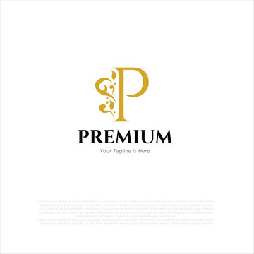 Letter p Royal Luxury Brand Symbol Design Template gold