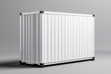 Poster - Clean white shipping container on gray background showcasing industrial design and logistics concept with simple studio lighting and modern aesthetic