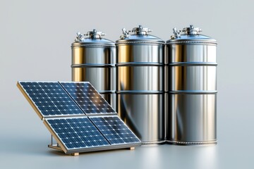 Aufkleber - Solar Panel Array with Metal Storage Tanks for Renewable Energy System and Sustainability Concept