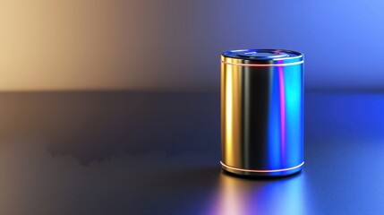Aufkleber - Sleek Metallic Cylinder with Vibrant Neon Accents on Dark Surface a Modern Industrial Design Still Life