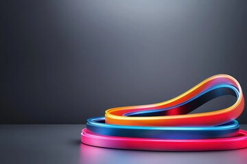 Aufkleber - Vibrant Curved Ribbons in Dynamic Arrangement on Sleek Surface with Muted Gray Backdrop and Studio Lighting