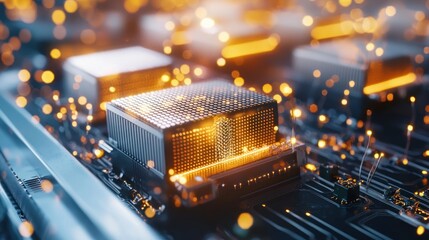 Aufkleber - Futuristic microchip technology with glowing particles and intricate circuit design motherboard component
