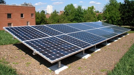 Poster - Solar Panel Array on Building Rooftop Generating Clean Energy Under Blue Sky in Urban Landscape