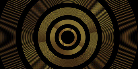 Wall Mural - Black and golden abstract background with circle lines spiral. Optical illusion tunnel with black and golden pattern. Abstract Monochrome Spiral Tunnel. you can use poster, banner,vector illustration.