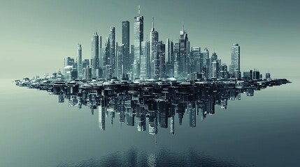 Poster - A neon-colored futuristic city where buildings hover like islands in the sky, with copy space.