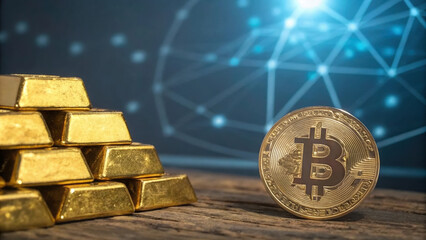 Aufkleber - fusion of traditional gold and digital currency, symbolizing wealth
