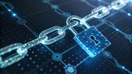 Poster - digital lock and chain symbolizing cybersecurity and data protection