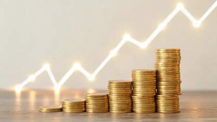 Poster - stack of golden coins with glowing financial growth chart symbolizes prosperity
