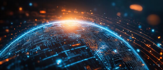 Poster - A glowing, interactive digital globe interface surrounded by floating data streams and holographic lines, representing cuttingedge global connectivity and technology