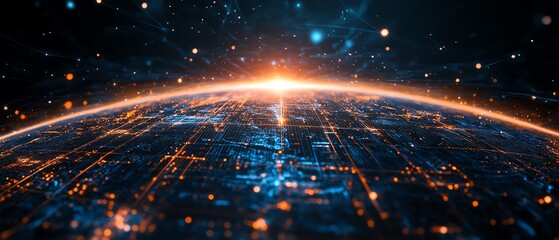 Poster - A glowing, interactive digital globe interface surrounded by floating data streams and holographic lines, representing cuttingedge global connectivity and technology