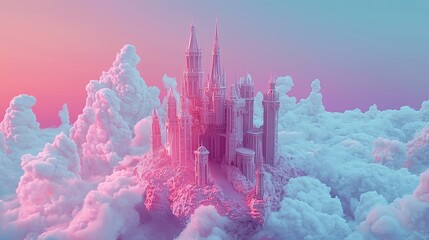 Poster - A surreal 2D digital artwork of a floating castle high above a fantasy world, with space for branding.
