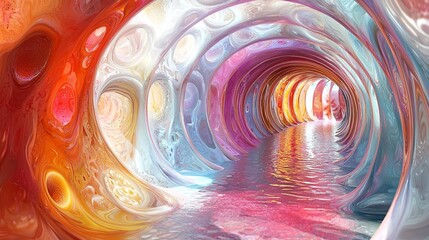 Fototapete - A stylized 2D digital artwork showing an abstract world where gravity is reversed, with copy space.