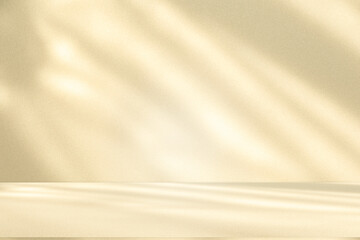 Fototapete - Wall interior background, studio and backdrops show products. with leaf shadow from window color beige and white. background for text insertion and presentation of product	