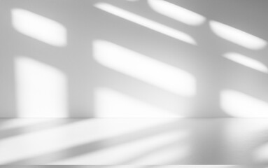 Fototapete - Wall interior background, studio and backdrops show products.with shadow from window color white and grey. background for text insertion and presentation product	