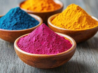 Vibrant colorful powder display market stall food photography rustic setting close-up view culinary art