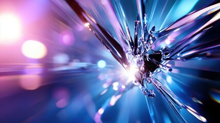 Poster - Abstract crystal shard explosion with vibrant light rays and bokeh effects creating a modern futuristic design
