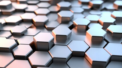 Poster - Abstract Metallic Hexagon Pattern Background with Dynamic Lighting for Modern Industrial Design