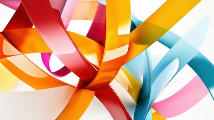 Poster - Dynamic interplay of vibrant ribbons creating a captivating abstract design with a clean white background and a modern aesthetic