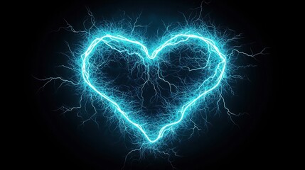 Poster - Electric Heart Symbol on Black Background Capturing Love Energy with a Modern Abstract Artistic Style