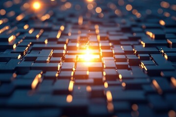 Poster - Abstract futuristic technology background with glowing light and geometric shapes in dark blue tone