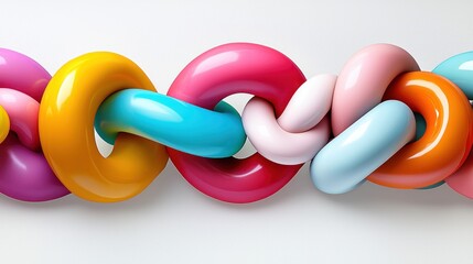 Poster - Abstract Interlocking Chain of Colorful 3D Shapes on White Backdrop Visual Harmony and Connection