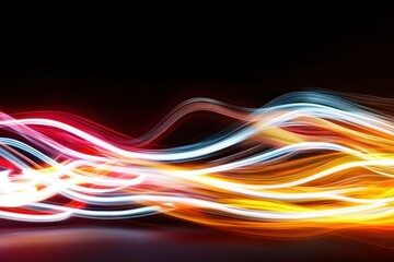 Poster - Dynamic light painting with vibrant colors on dark backdrop creating a sense of motion and energy artistic abstract photography for creative projects