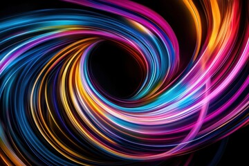 Poster - Dynamic swirl of vibrant light trails against a dark backdrop creates a captivating abstract design with a modern artistic feel and energetic mood