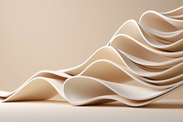 Poster - Elegant beige and white abstract waves flowing smoothly in a minimalist style with soft lighting and clean background for modern design