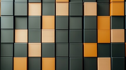 Poster - Abstract arrangement of gray and orange cubes creates a modern geometric pattern and texture for background use in design