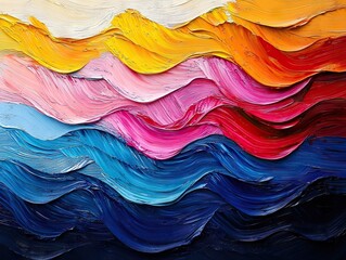 Aufkleber - Vibrant abstract waves painting art studio digital artwork colorful environment artistic perspective